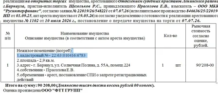 Продажа, нежилое помещение 2,9 кв.м, г. Барнаул, КН 22:63:010416:6783