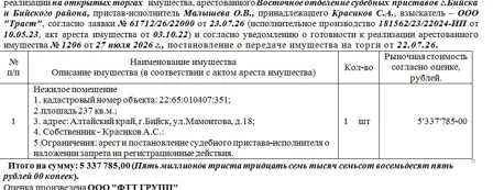 Продажа, нежилое помещение 237 кв.м, КН 22:65:010407:351