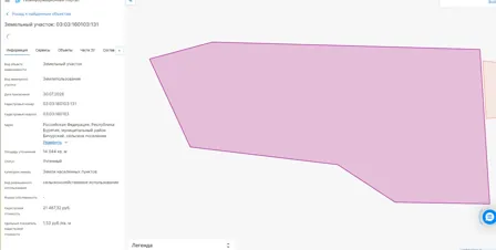 Продажа, земельный участок 14 044 кв.м, с/х, п. Окино-Ключевское, КН 03:03:160103:131