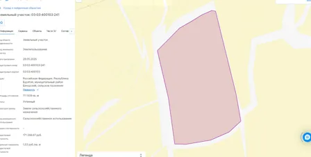 Аренда, объект недвижимости 111 939 кв.м, п. Окино-Ключевское, КН 03:03:400103:241