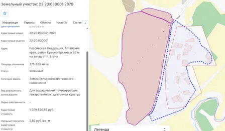 Продажа, земельный участок 375 823 кв.м, с/х, п. Егона, КН 22:20:030001:2070