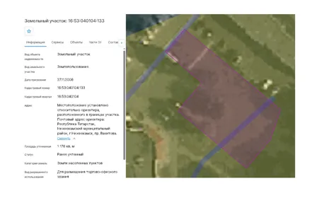 Аренда, земельный участок 1 176 кв.м, Предпринимательство, г. Нижнекамск, КН 16:53:040104:133