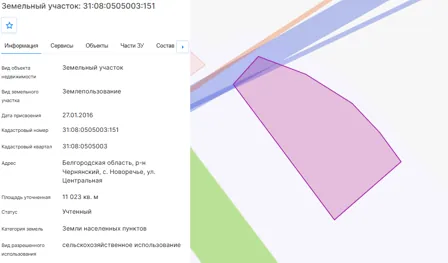 Аренда, земельный участок 11 023 кв.м, с/х, с. Новоречье, КН 31:08:0505003:151