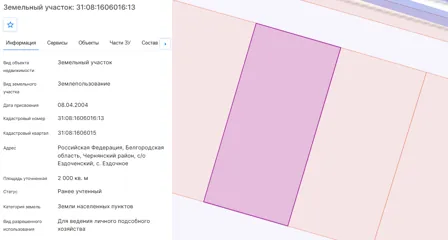 Аренда, земельный участок 2 000 кв.м, ЛПХ, с. Ездочное, КН 31:08:1606016:13
