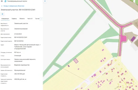 Продажа, земельный участок 601 кв.м, г. Губкинский, КН 89:14:030103:2341