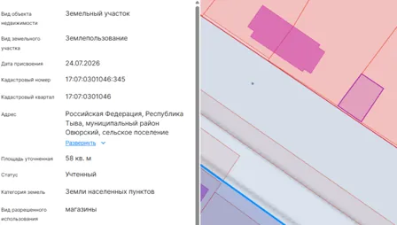Аренда, земельный участок 58 кв.м, торговля, п. Хандагайты, КН 17:07:0301046:345