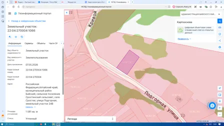 Аренда, земельный участок 1 081 кв.м, ИЖС, КН 22:04:270004:1066