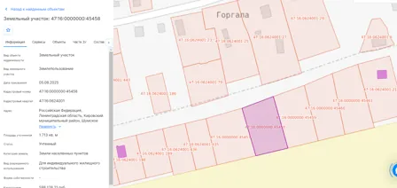 Продажа, земельный участок 1 713 кв.м, ИЖС, п. Шумское, КН 47:16:0000000:45458