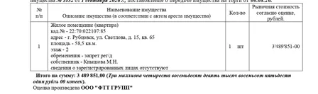 Продажа, жилое помещение 58,5 кв.м, г. Рубцовск, КН 22:70:022107:85