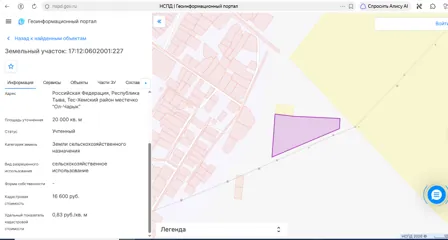 Аренда, земельный участок 20 000 кв.м, с/х, Тес-Хемский р-н, КН 17:12:0602001:227