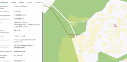 Продажа, земельный участок 800 кв.м, садоводство, п. Птичнинское, КН 79:04:0602003:3