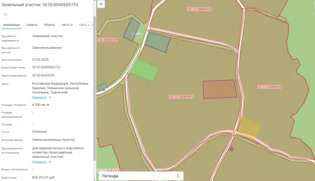 Аренда, земельный участок 4 500 кв.м, ЛПХ, п. Пяльмское, КН 10:15:0040505:113
