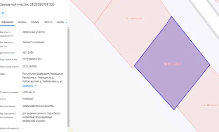 Продажа, земельный участок 1 000 кв.м, ЛПХ, д. Хыймалакасы, КН 21:21:260701:305
