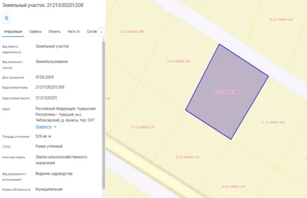 Продажа, земельный участок 529 кв.м, садоводство, д. Аркасы, КН 21:21:030201:206