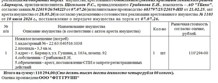 Продажа, нежилое помещение 3,3 кв.м, г. Барнаул, КН 22:63:040516:1038