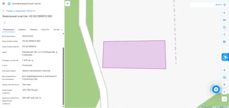 Продажа, земельный участок 1 625 кв.м, ИЖС, д. Суворовы, КН 43:30:390813:382