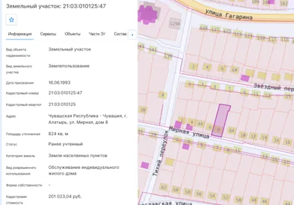 Продажа, земельный участок 824 кв.м, ИЖС, г. Алатырь, КН 21:03:010125:47