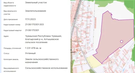 Аренда, земельный участок 1 231 478 кв.м, с/х, с. Алтышево, КН 21:06:170301:303