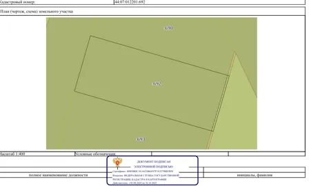 Продажа, земельный участок 1 000 кв.м, ИЖС, п. Апраксинское, КН 44:07:012201:692