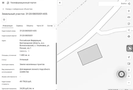 Аренда, земельный участок 1 460 кв.м, ЛПХ, х Ульяновка, КН 31:20:0605001:405