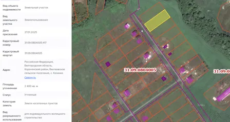 Аренда, земельный участок 2 400 кв.м, ИЖС, с. Казанка, КН 31:09:0804005:417