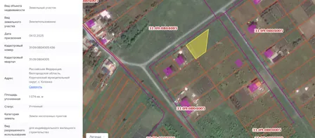 Аренда, земельный участок 1 074 кв.м, ИЖС, с. Казанка, КН 31:09:0804005:436
