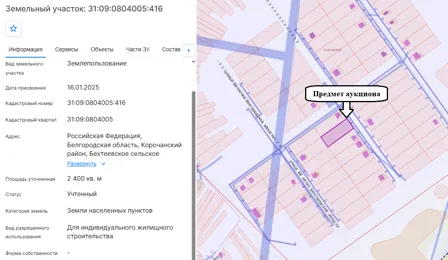 Продажа, земельный участок 2 400 кв.м, ИЖС, с. Казанка, КН 31:09:0804005:416