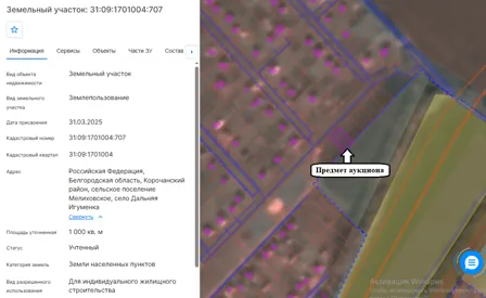 Аренда, земельный участок 1 000 кв.м, ИЖС, с. Дальняя Игуменка, КН 31:09:1701004:707