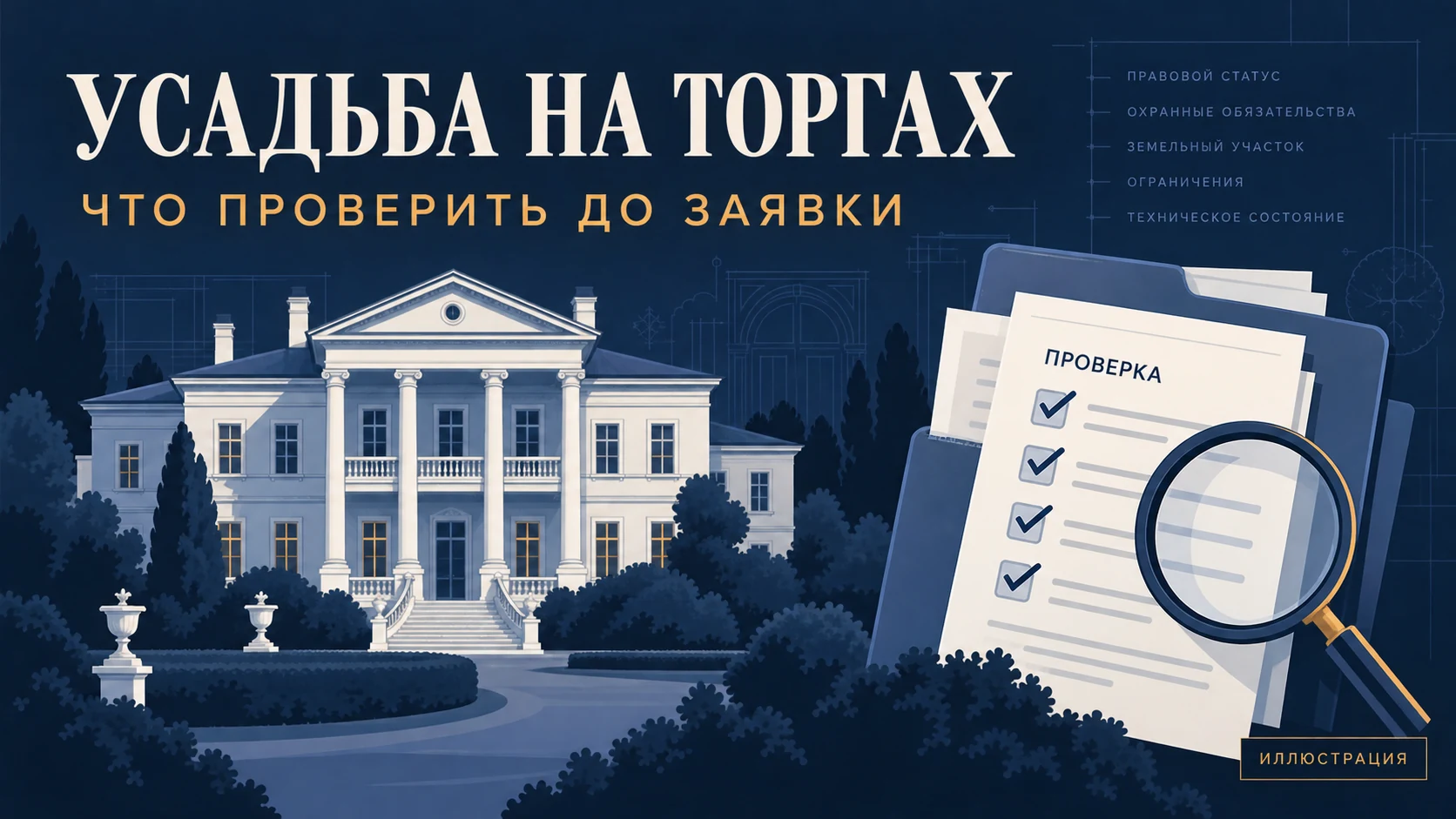 Иллюстрация исторической усадьбы, выставленной на торги